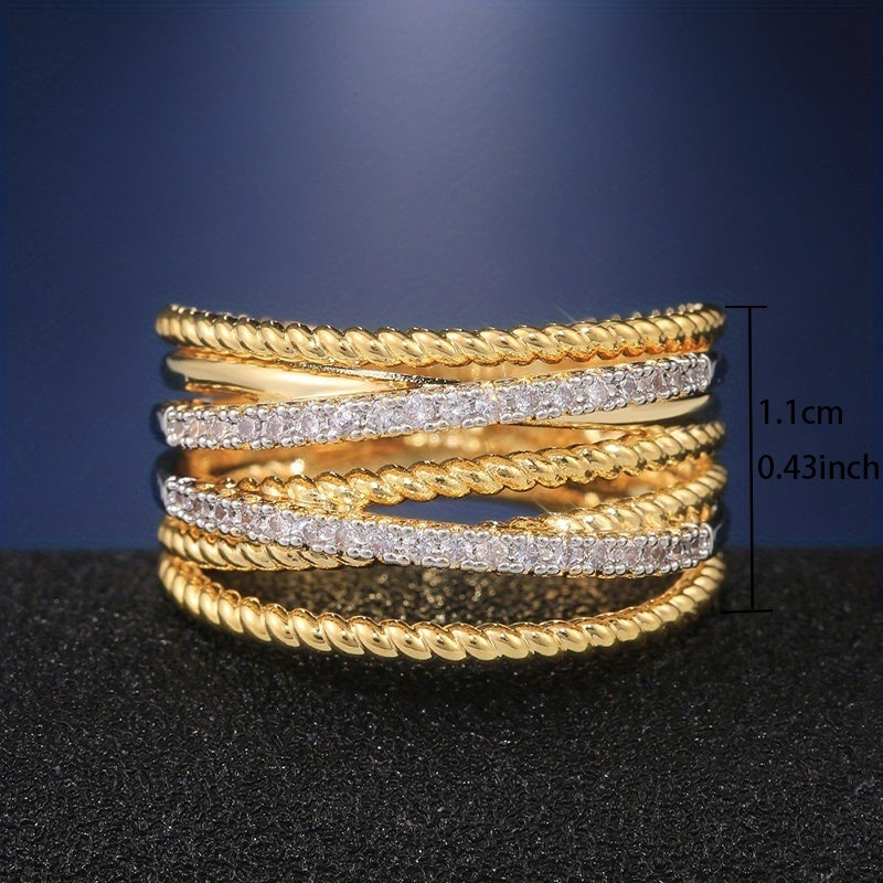 Multilayer Cross Ring Silver Plated Multi-Row Zirconia Ring Hip Hop Style Ring