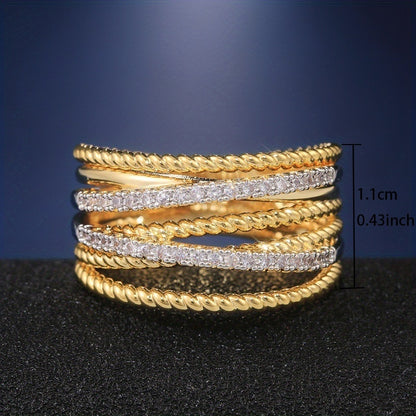 Multilayer Cross Ring Silver Plated Multi-Row Zirconia Ring Hip Hop Style Ring