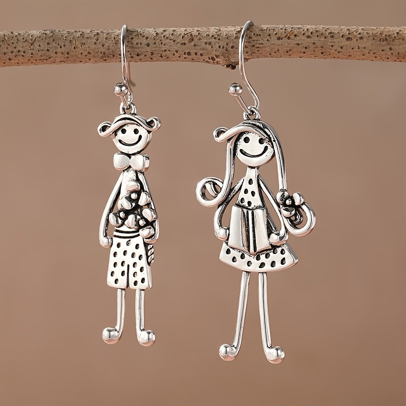 Vintage boy and girl pendant earrings with hook backs for pierced ears. beautiful gift for mom