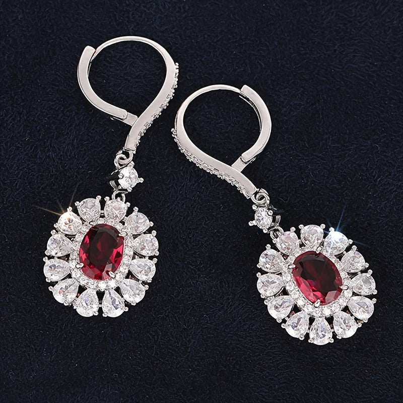 Ladies Elegant Luxury Flower Drop Earrings, April Birthstone, Synthetic Cubic Zirconia Copper, Nickel Free Ear Hooks, Perfect for Daily Wear and Banquets, All Season Accessories