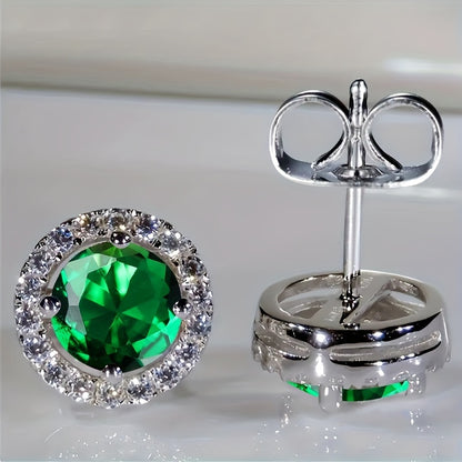 Women's Luxury White Zirconia Earrings Exquisite Silver Round Earrings Vintage Men's Wedding Earrings