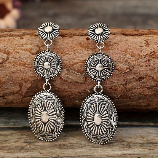 Pattern Long Drop Earrings Vintage Bohemian Alloy Jewelry Holiday Earrings Fashion Gifts TRIO Earrings