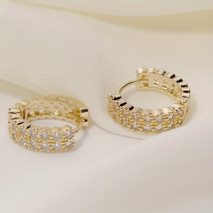 Exquisite double-row zircon ring earrings, women's wedding party fashion earrings, elegant style