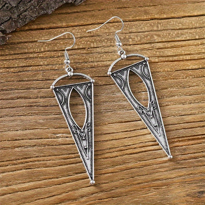 Classical triangular engraved hanging earrings, silver-plated zinc alloy jewelry, exquisite ladies' gifts