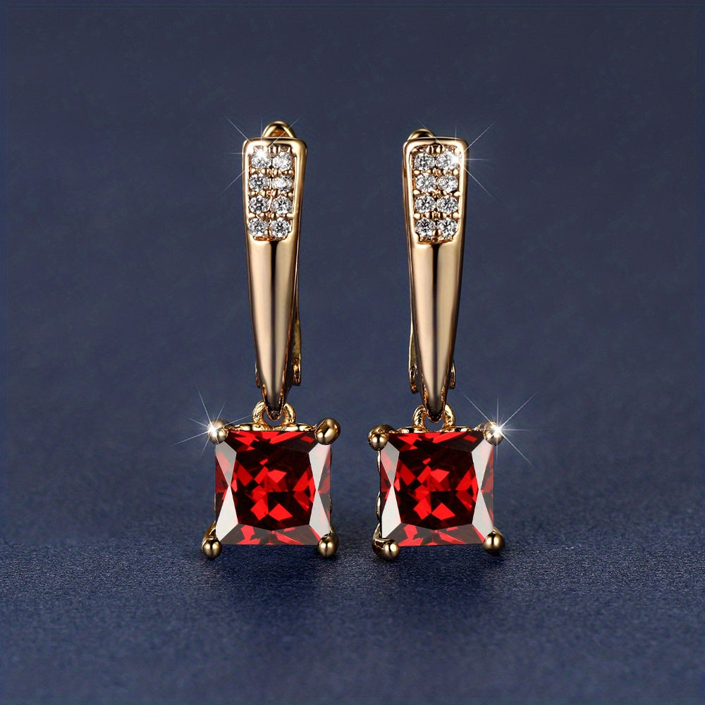 1 pair of square cut black stone pendant earrings 18K gold plated ornaments Women's daily decorative jewelry