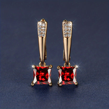 1 pair of square cut black stone pendant earrings 18K gold plated ornaments Women's daily decorative jewelry