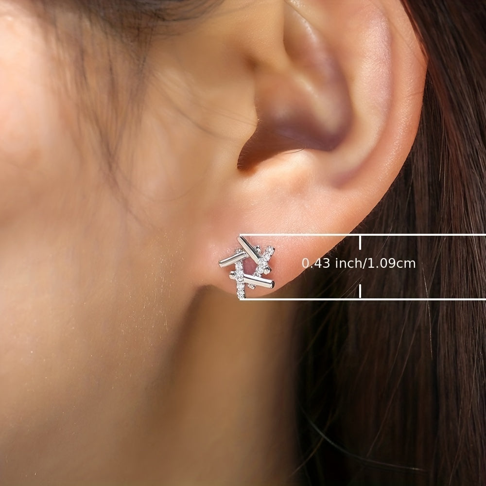 1 pair of shiny 925 silver-plated micro-paved Zirconia hollow star earrings for party bride proposal romantic ladies jewelry