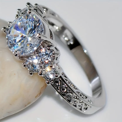 1 Exquisite Fashion Engagement Ring, Stylish White Square Crystal Zircon Ladies Ring, Anniversary Bridal Wedding Jewelry