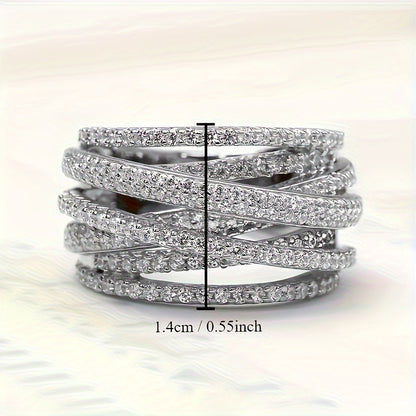 Gothic broadband ring with interweave design and sparkling synthetic Zirconia-April birthstone copper jewelry for weddings, parties and Valentine's Day, anniversary love gifts