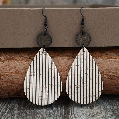 European and American simple and cool classic water drop-shaped printing black and white stripe splicing small log earrings