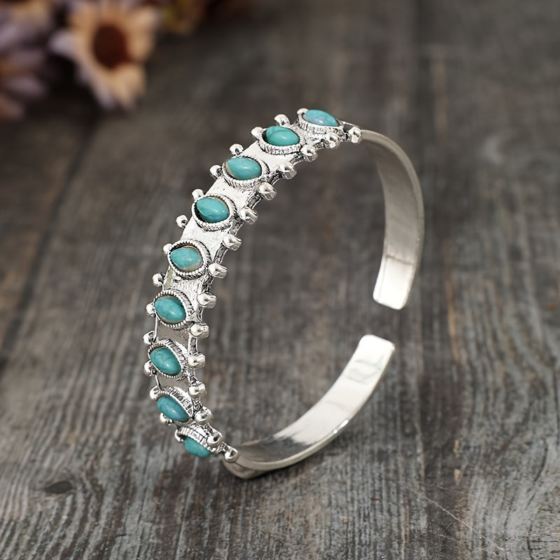 Bohemian style inlaid turquoise retro wind zinc alloy bracelet