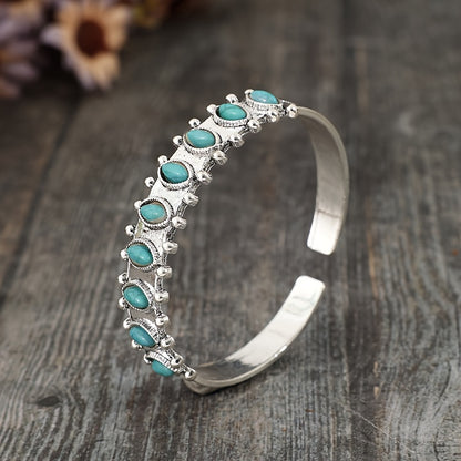Bohemian style inlaid turquoise retro wind zinc alloy bracelet
