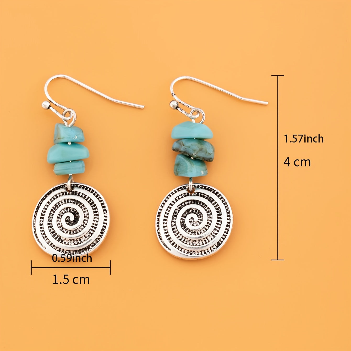 Bohemian Silver Plated Spiral Pendant Earrings Vintage Modern Pendant Earrings with Zinc Alloy Stone Elegant Holiday Birthday Gift for Female Sisters Lover 1 Pair