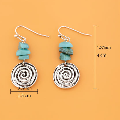 Bohemian Silver Plated Spiral Pendant Earrings Vintage Modern Pendant Earrings with Zinc Alloy Stone Elegant Holiday Birthday Gift for Female Sisters Lover 1 Pair