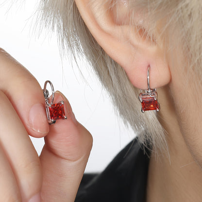 Elegant Princess Cut Zircon Pendant Earrings - Stylish Silver Circle Design, White, Black, Red, Pink, Perfect for Women's Wedding Jewelry, Perfect for Winter and New Year