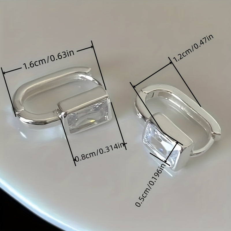 Small square zircon inlaid ring earrings, elegant casual style, suitable for women's daily leisure