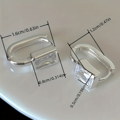 Small square zircon inlaid ring earrings, elegant casual style, suitable for women's daily leisure