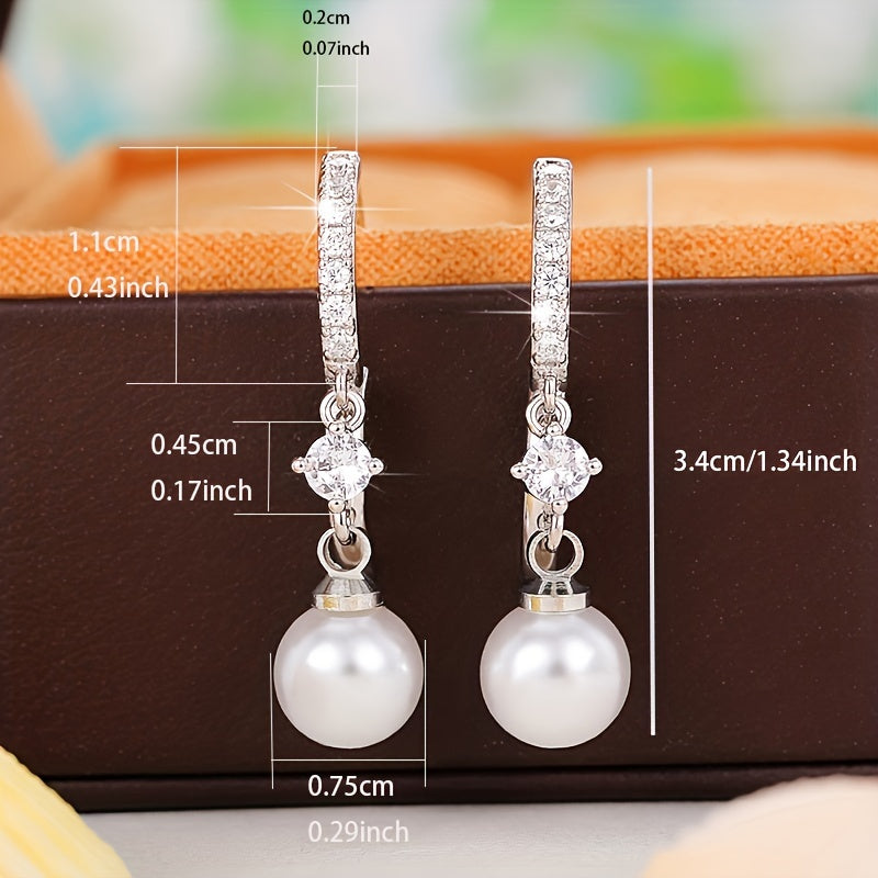 Charming Ladies Imitation Pearl Pendant Silver Plated Pendant Earrings Bridal Romantic Engagement Jewelry Anniversary Gift