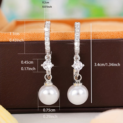 Charming Ladies Imitation Pearl Pendant Silver Plated Pendant Earrings Bridal Romantic Engagement Jewelry Anniversary Gift