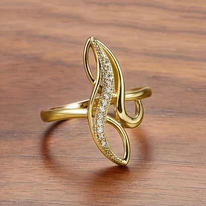Elegant Ring 18k Gold Plated Paved Shining Zirconia Symbol Of Infinity & Beauty Match Daily Outfits Party Accessory Gift For Your Love