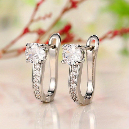 Stylish exquisite simple creative 925 silver plated ear buckle women's design zirconia ring earrings gift suitable for wedding accessories ceremony