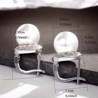 Vintage Classic Silver Plated Faux Pearl Huggie Ladies Anniversary Party Jewelry Gift