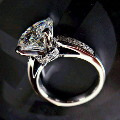Classic 925 Silver Plated 4 Claw 2 Carat, Zircon, Sub Stone, Micro Set, Small Crystal Ring, Ladies, Engagement, Wedding Ring