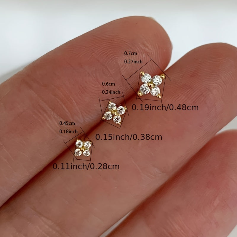 3个优雅小花耳钉18K镀金珠宝女士日常休闲派对生日礼物