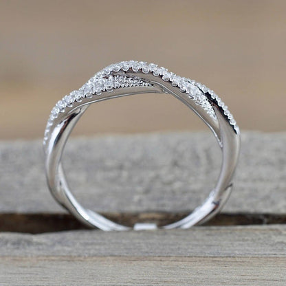 Simple 925 silver plated Zirconia twist ring, Women's daily casual engagement party jewelry
