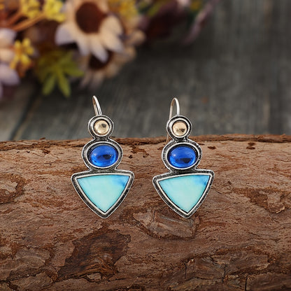 Retro ethnic style alloy earrings set with synthetic gemstones, retro fashion pendant women's jewelry