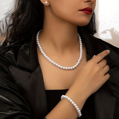 Simple retro beaded necklace/elastic bracelet/earring set