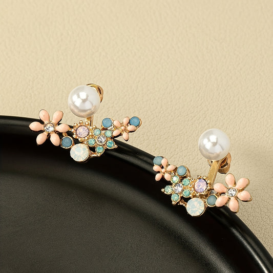 Fashion Vacation Style Flower Pearl Front and Back Earrings