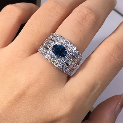 Fashion Ladies Broadband Ring, Synthetic Sapphire, Four Claw Set, Vintage Style, Holiday Theme, Copper Base, All Season Wear, Perfect for Everyday and Party Occasions