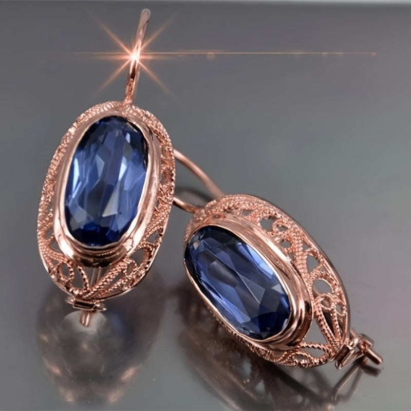 1 pair of retro luxury hollow design synthetic gem ring earrings, Women's January birthday stone, copper plated without nickel, suitable for parties, banquets, weddings, anniversary gifts, wedding jewelry | luxury earrings | meticulous craftsmanship