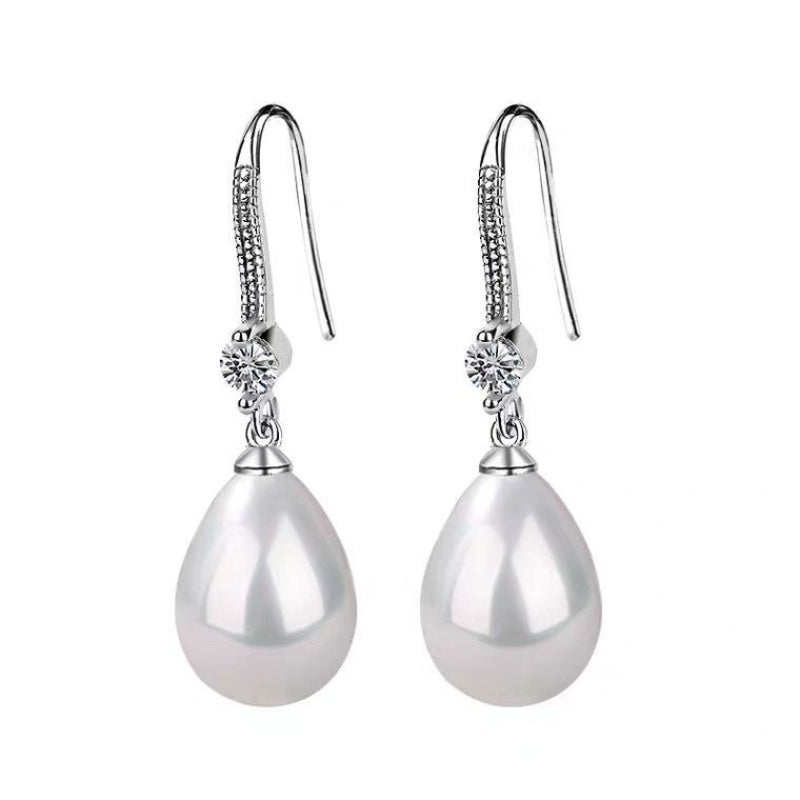 Hook 925 Silver Plated Pearl Pendant Earrings Ladies Bride Engagement Wedding Pendant Earrings Jewelry Gift