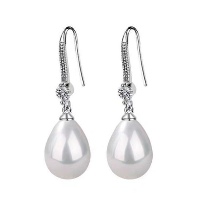Hook 925 Silver Plated Pearl Pendant Earrings Ladies Bride Engagement Wedding Pendant Earrings Jewelry Gift