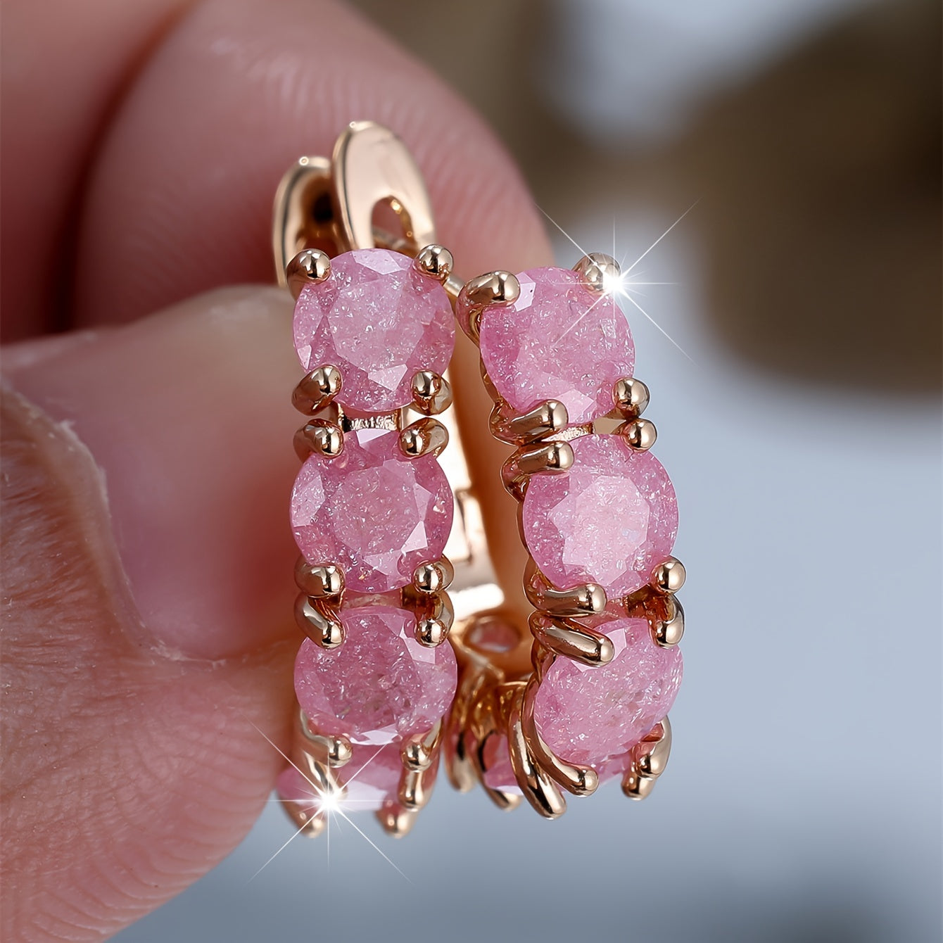 Ladies Elegant Vintage Round Ring Earrings - Cubic Zirconia and Copper, Perfect for Parties and Gifts