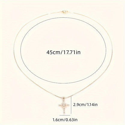 Elegant cross pendant necklace inlaid with zircon, fashionable princess necklace accessory, suitable for women