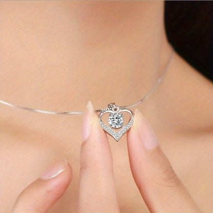 Exquisite Heart Pendant 925 Silver Plated Necklace Bridal Romantic Wedding Jewelry Anniversary Gift