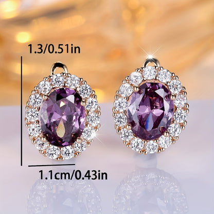 Elegant Purple Zirconia Pendant Earrings - Luxury Gold Oval Cut, Stackable Four Seasons Design - Perfect for Valentine's Day or Halloween Gifts, Holiday Earrings for Winter and New Year