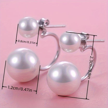 Imitation pearl stud earrings, stylish silver jewelry, elegant French style, ladies, wedding earrings