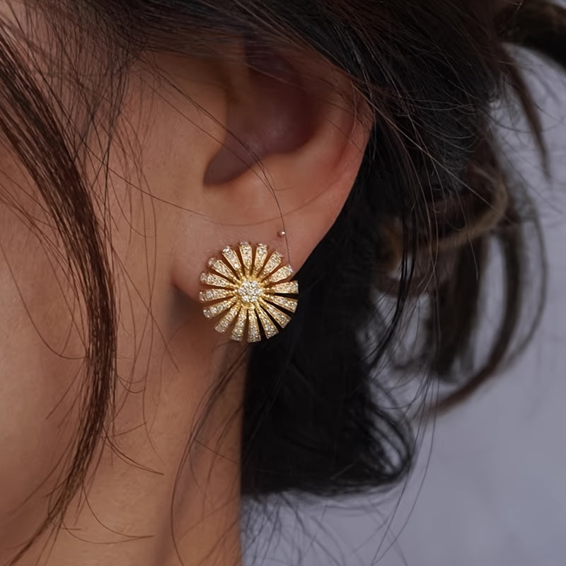 Luxury flower stud earrings set with zircon, elegant women's engagement and party wear, everyday accessories