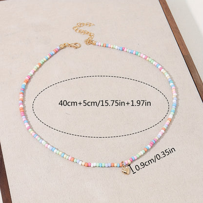 1pc Heart-shaped Pendant Necklace, Handmade Bohemian Beaded Collar for Music Festivals and Vacation Accessories, Versatile Jewelry for All Seasons - 1 Piece