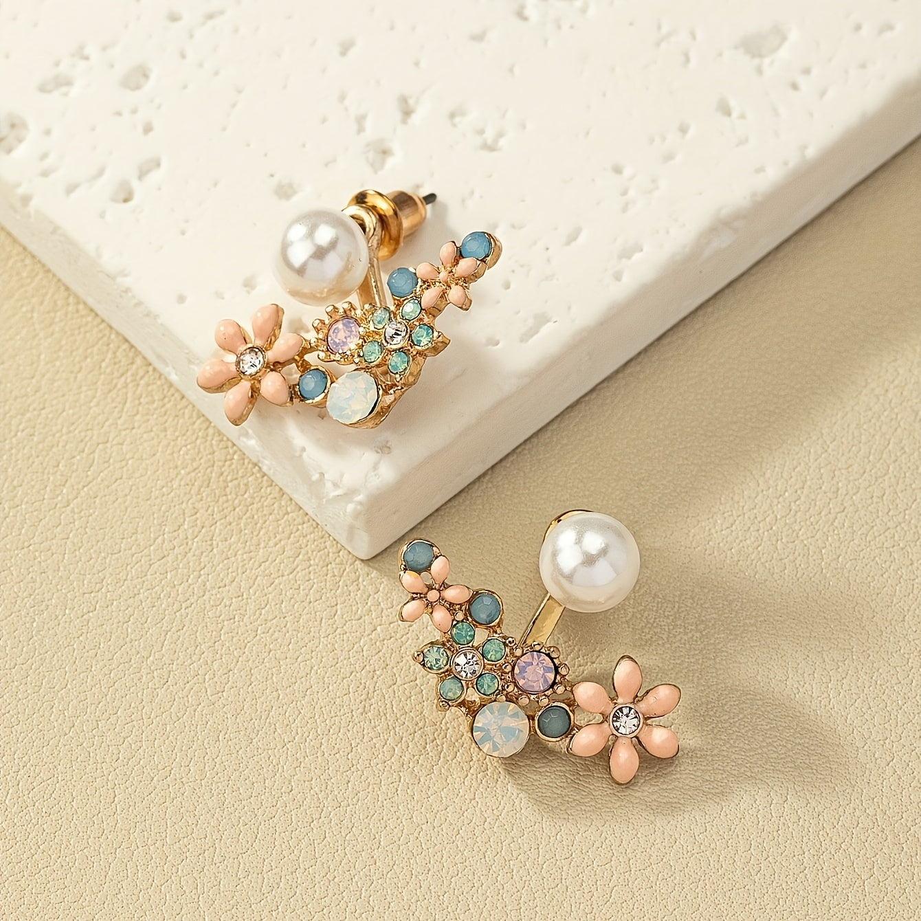 Fashion Vacation Style Flower Pearl Front and Back Earrings
