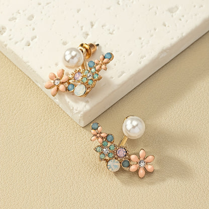 Fashion Vacation Style Flower Pearl Front and Back Earrings