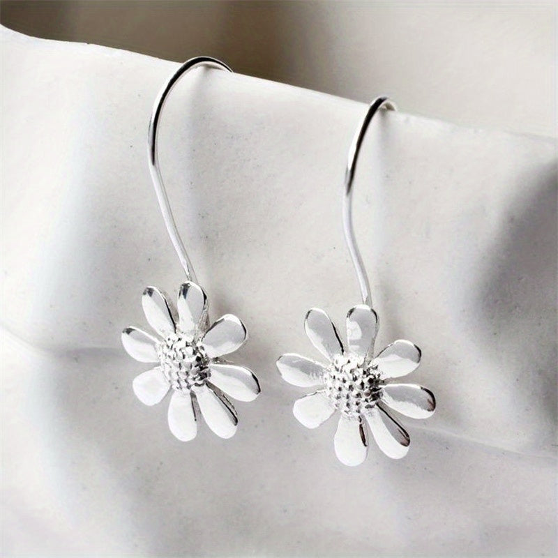 Minimalist Sunflower Pendant 925 Silver Plated Flower Hook Earrings Women's Casual Accessories