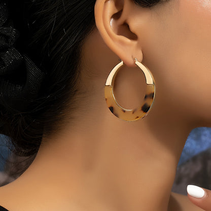 Leopard Resin Ring Earrings - Zinc Alloy with Stainless Steel Stud Earrings for Casual Decoration