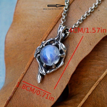 Vintage Rainbow Moonstone Flame Necklace Women's Y2K Accessories