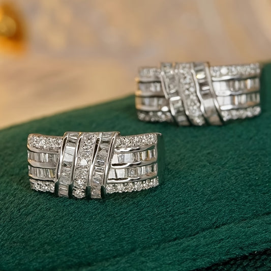 1 pair of elegant women's round earrings with sparkling zirconia - Bling fashion jewelry for weddings, parties and everyday glamour, nickel-free copper, April birthday stone, lovely earrings