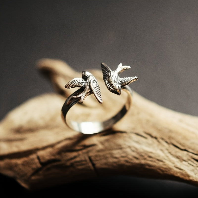 A Vintage Spring Bird Adjustable Open Ring, Alloy, Non-Magnetic, Holiday Style Accessories